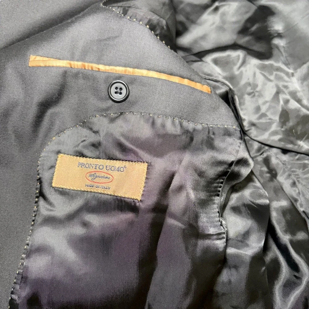 Pronto Uomo Signature Mens 46R Suit Jacket Black Super 120s Wool Made in Italy